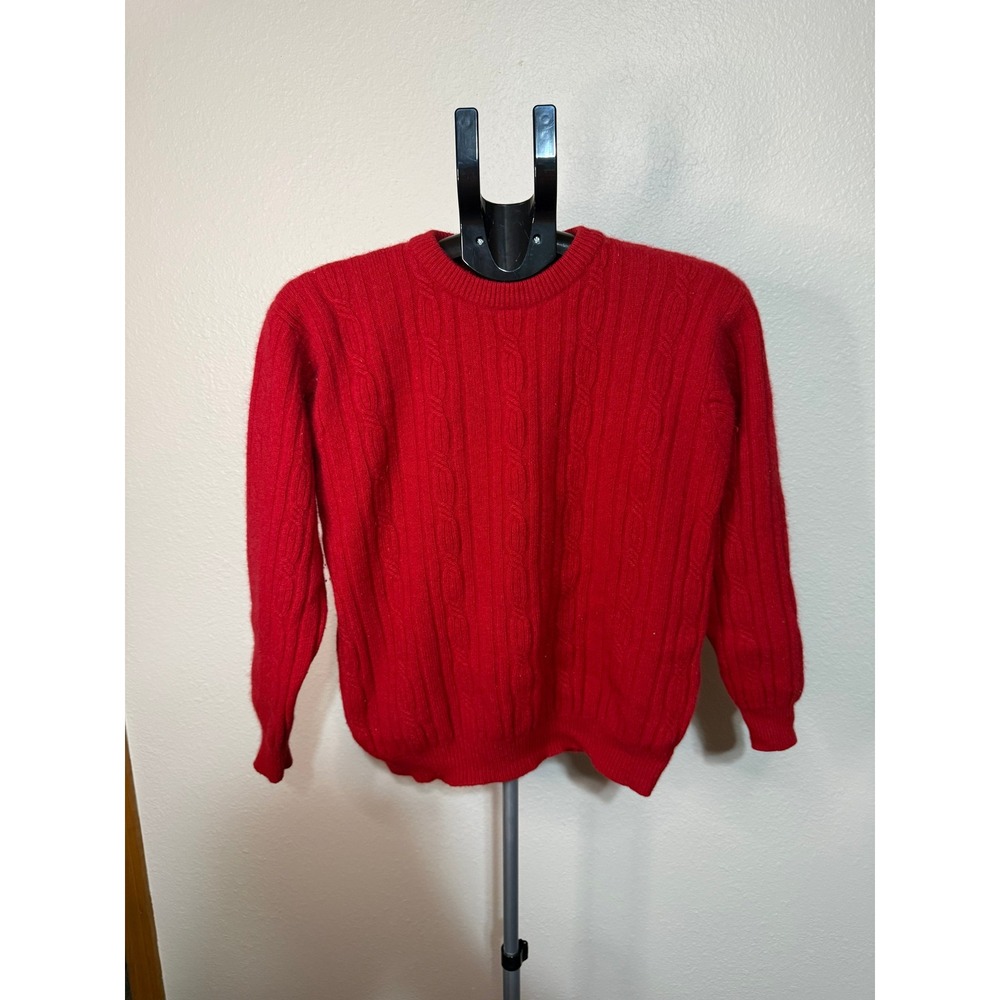 Charter Club Red Cable Knit Sweater Lambswool Angora Blend Crewneck Size L